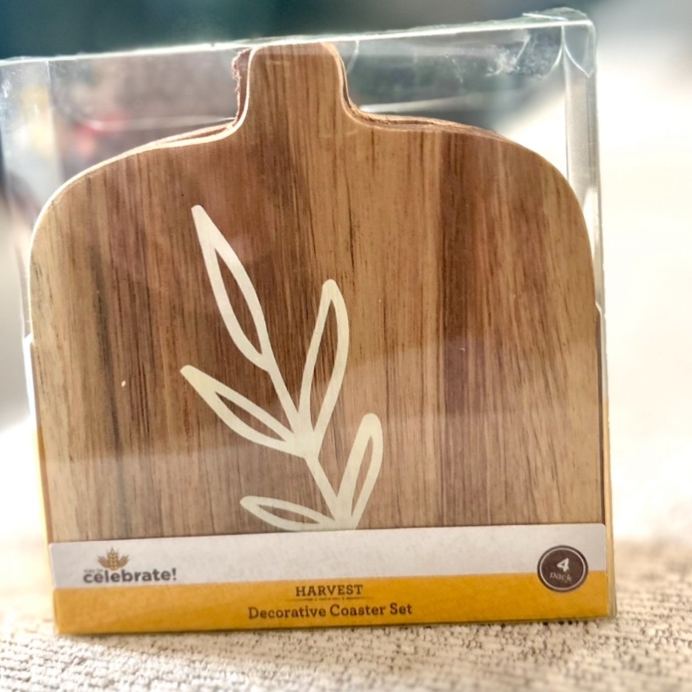 Wood Pumpkin Coasters Fall Decor New In Box